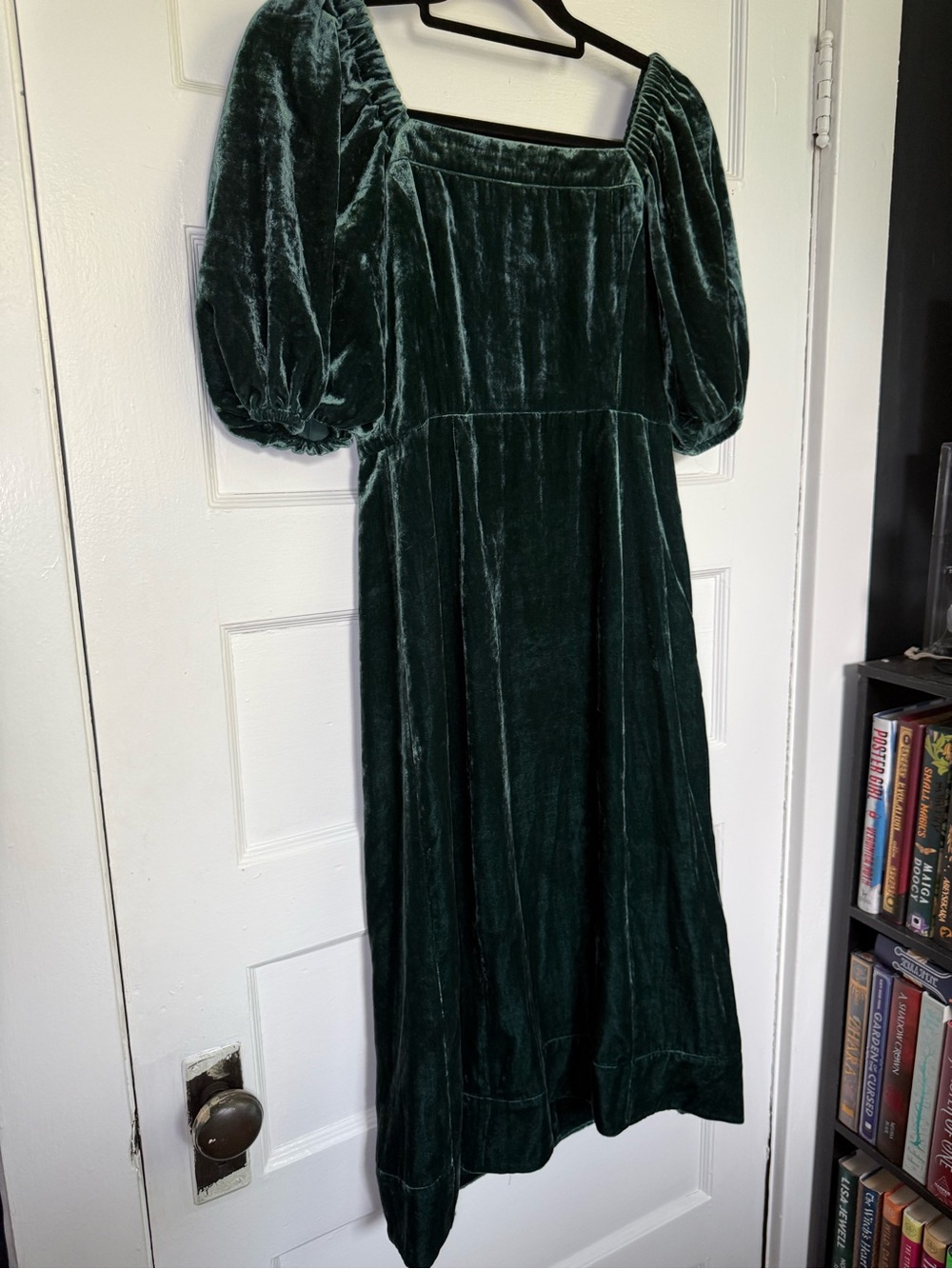 J.Crew Emerald Velvet Puff Sleeve Square-Neck Button Front Midi Dress Whimsigoth - Picture 14 of 14
